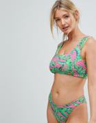 Asos Fuller Bust Reversible Stripe Palm Print Minimal Crop Bikini Top Dd-g - Multi