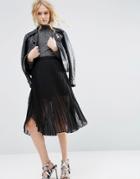 Asos Pleated Midi Skirt With Dip Hem Detail - Black