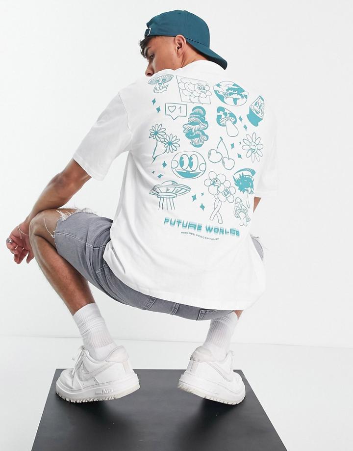 Jack & Jones Originals Oversized T-shirt With Future Worlds Back Print In White