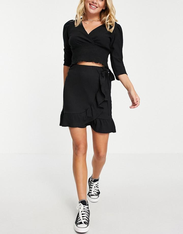 New Look Tie Side Wrap Mini Skirt In Black