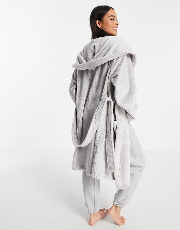 Topshop Ribbed Hooded Raglan Robe-grey