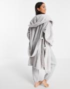 Topshop Ribbed Hooded Raglan Robe-grey