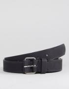 Asos Slim Belt In Black Faux Leather With Covered Roller Buckle - Black