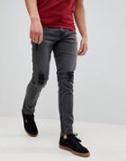 Only & Sons Skinny Fit Jeans With Rips And Zip Ankle - Gray