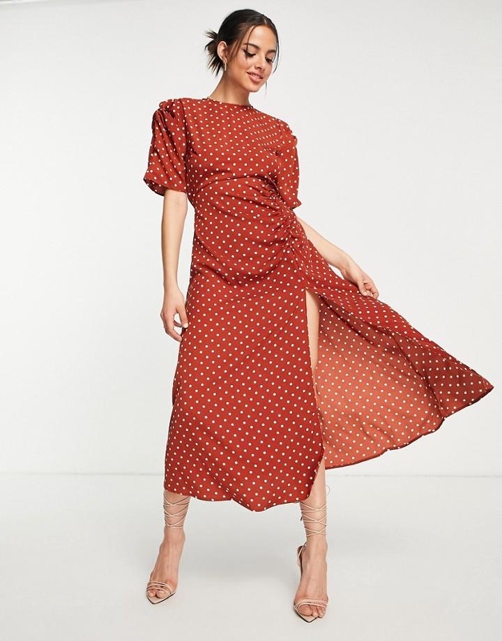 Ax Paris Round Neck Midi Dress In Red Polka Dot
