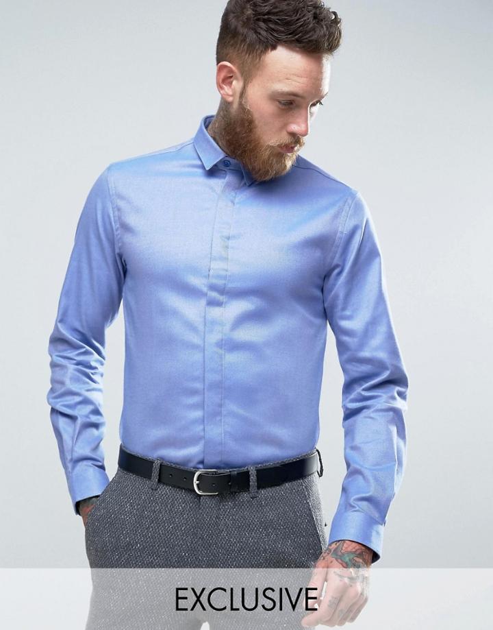 Heart & Dagger Skinny Brushed Twill Shirt - Blue