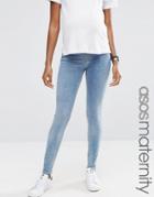 Asos Lisbon Mid Rise Jean In Zoe Wash With Ripped And Chewed Hem - Blue