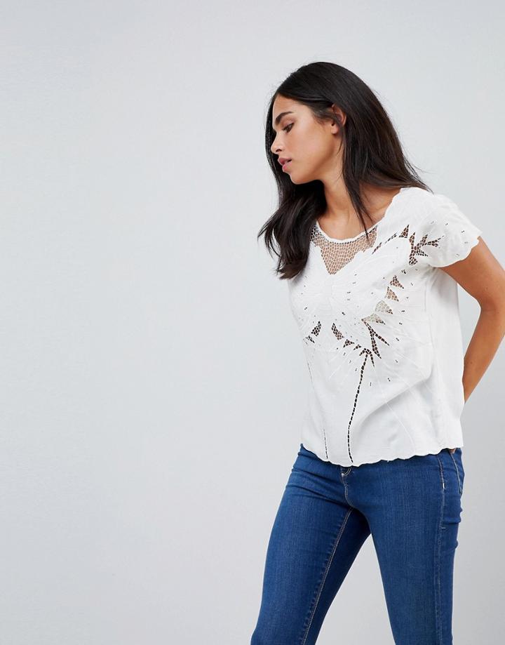 Sugarhill Boutique Butterfly Cutwork Embroidered Top - Cream
