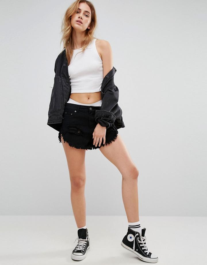 Liquor & Poker Studded Punk Denim Short - Black
