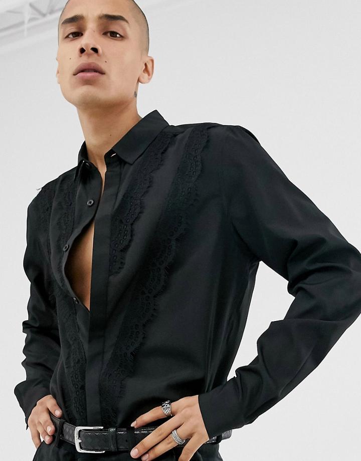 Asos Design Regular Fit Shirt With Chevron Lace Detail