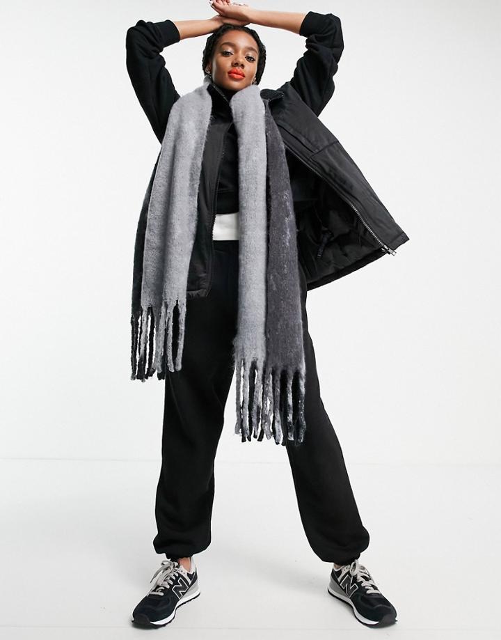 Asos Design Fluffy Tonal Stripe Scarf With Tassels In Mono-multi