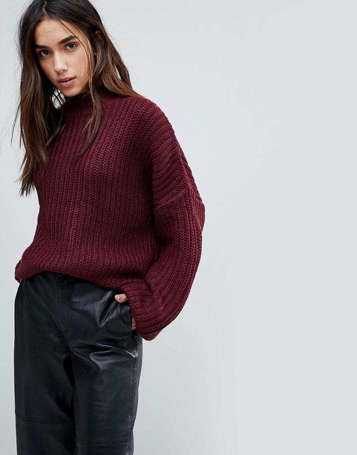 Brave Soul Bluebell Sweater With Oversize Sleeves - Red