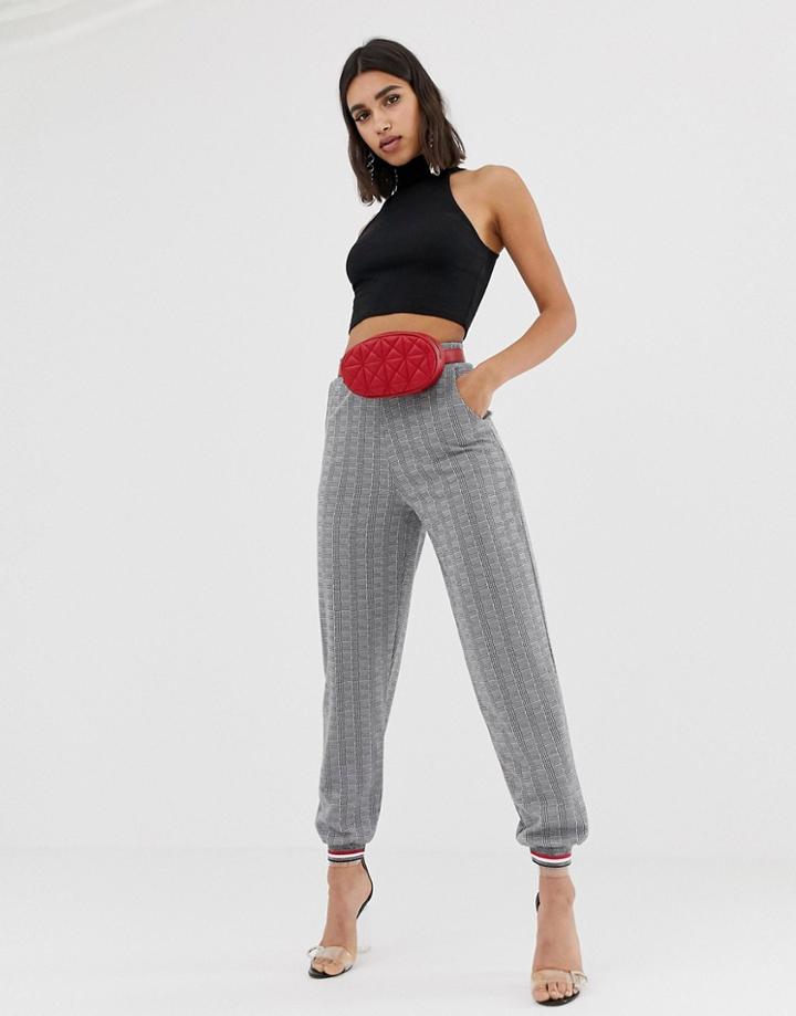 Prettylittlething Gray Jacquard Knit Cuffed Jogger - Gray