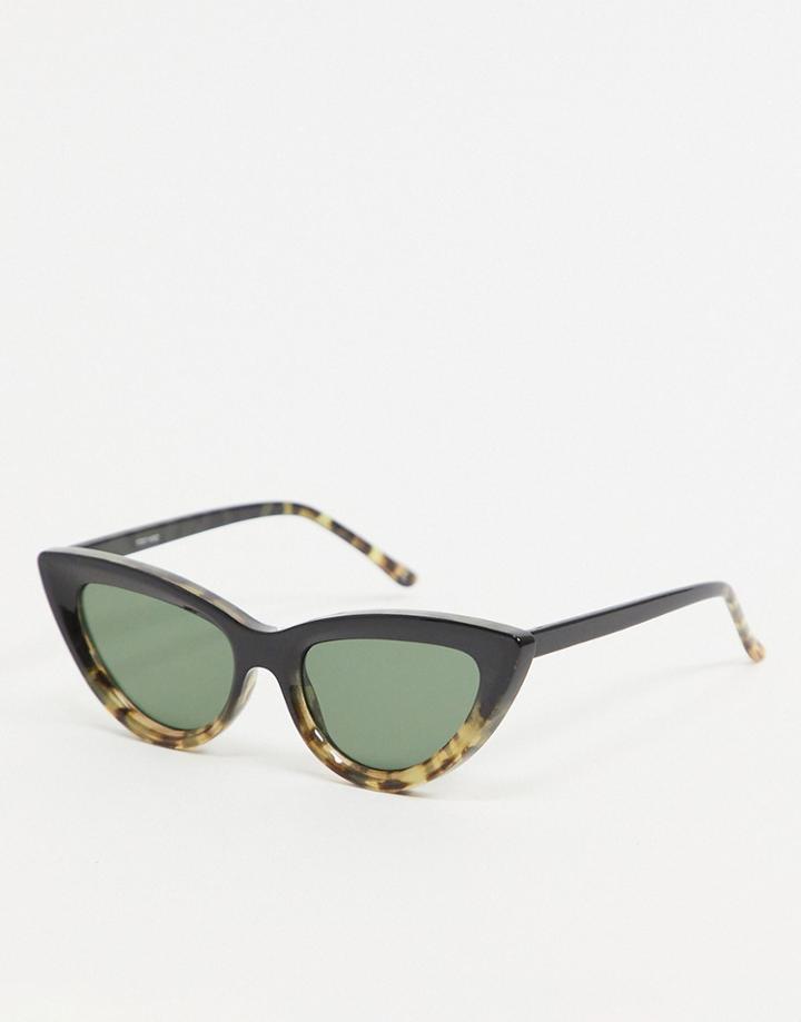 Asos Design Recycled Frame Cat Eye Beveled Sunglasses In Black With Tort Fade