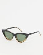Asos Design Recycled Frame Cat Eye Beveled Sunglasses In Black With Tort Fade