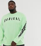 Asos Design Plus Oversized Long Sleeve T-shirt With Radical Chest And Sleeve Print - Green
