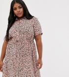 New Look Curve Tie Waist Detail Dress In Polka Dot - Pink