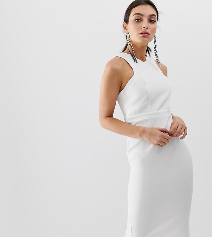 River Island Midi Dress With High Neck In White - White