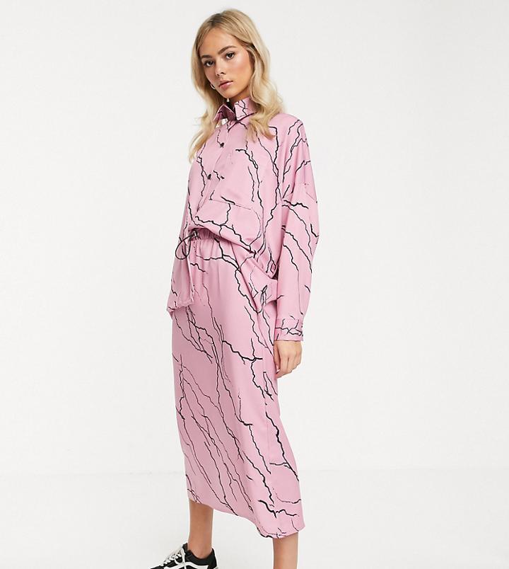 Another Reason Midi Skirt With Toggle Waist In Lightening Print Two-piece-pink