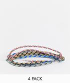 Asos Design Skinny 2mm Cord Bracelet Pack In Multi Color
