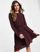 Only Dallas Dress With Shoulder Pads In Burgundy Print-red