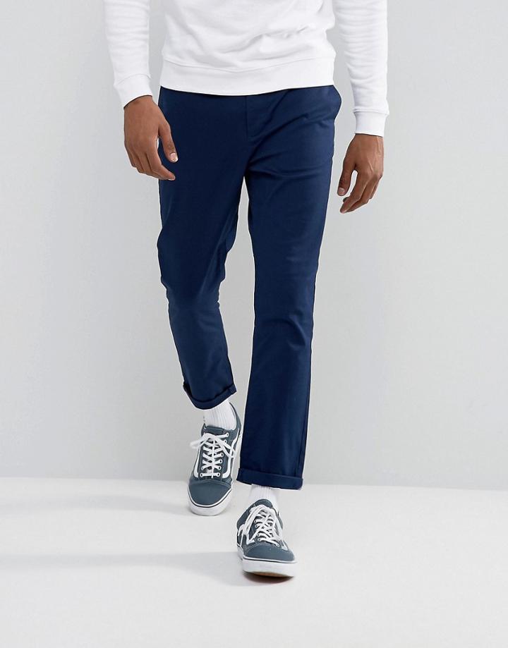 Asos Tapered Chinos In Dark Navy - Blue