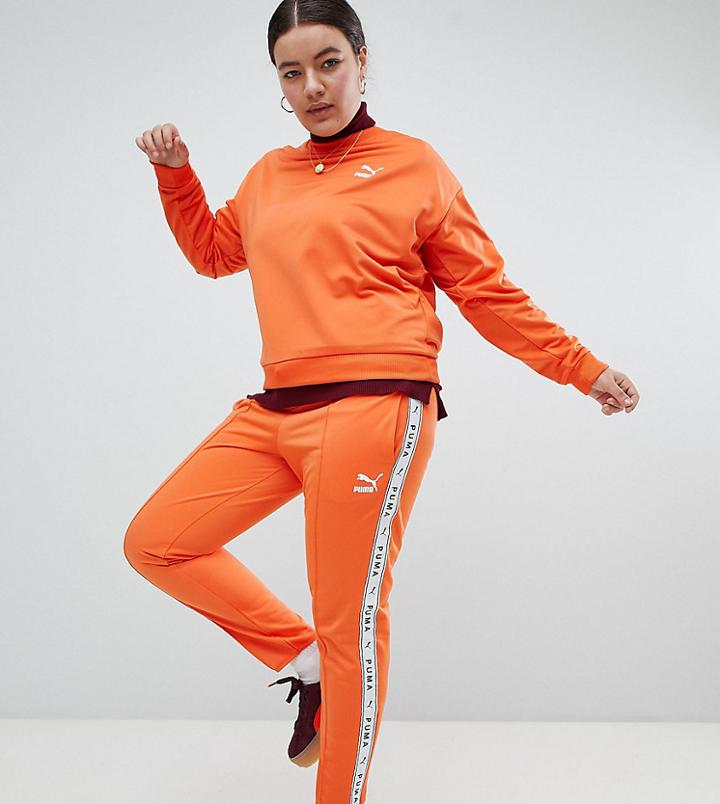 Puma Exclusive To Asos Plus Taped Side Stripe Track Pants In Orange - Orange