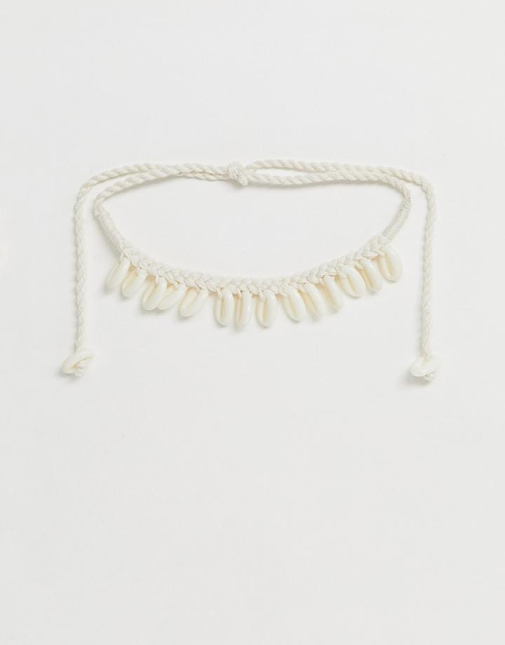 Glamorous Cord Shell Charm Necklace-cream
