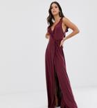 Asos Design Tall Ruffle Wrap Maxi Dress With Tie Detail-purple