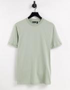 Asos Design Organic T-shirt With Roll Sleeve In Washed Khaki-green
