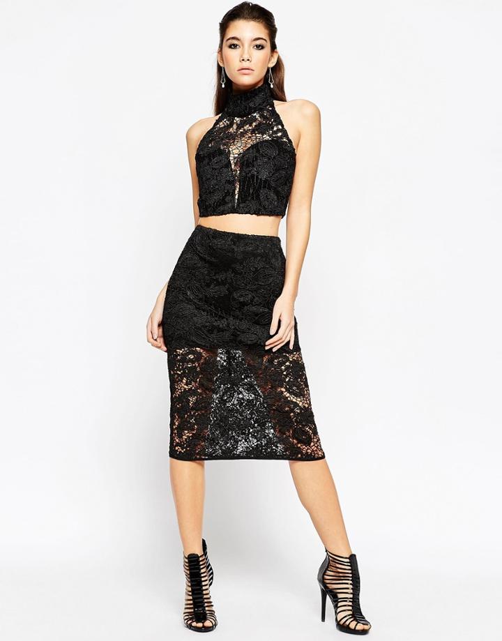 Asos Night All Over Lace Pencil Skirt Co-ord - Black