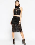 Asos Night All Over Lace Pencil Skirt Co-ord - Black