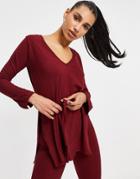 Femme Luxe Ribbed Plunge Front Top With Belt And Leggings Set In Berry-purple