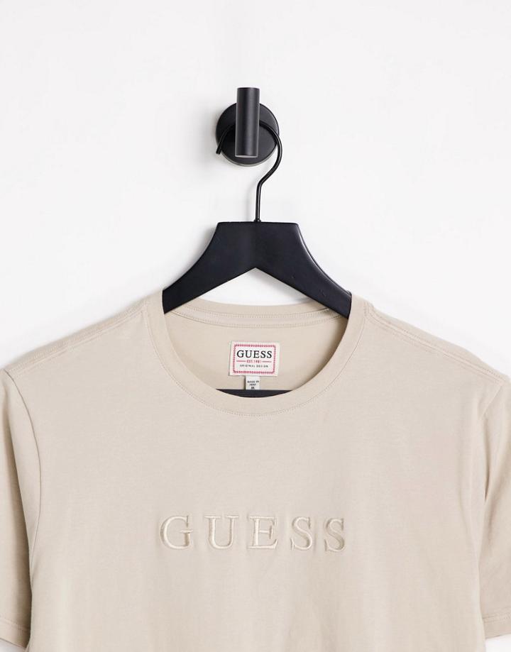 Guess T-shirt With Chest Text Logo In Beige-neutral