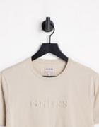 Guess T-shirt With Chest Text Logo In Beige-neutral