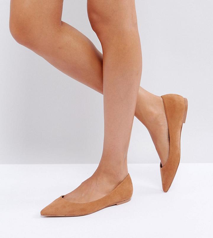 Asos Design Wide Fit Latch Pointed Ballet Flats - Beige