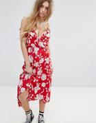 Minkpink Beauty And The Beast Cold Shoulder Ruffle Cami Dress With Wrap Front In Rose Print - Multi