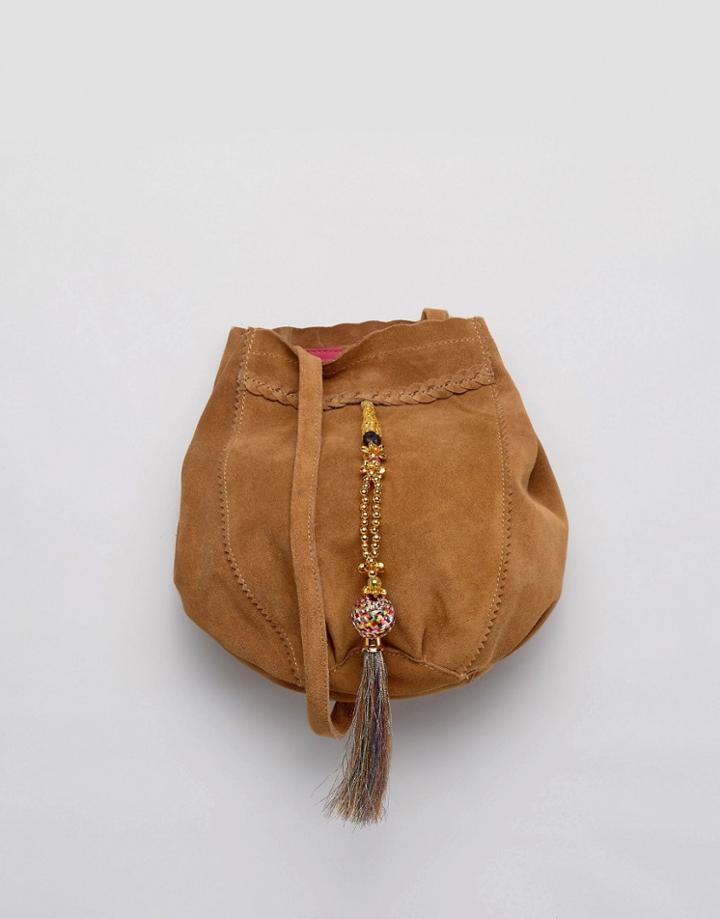 Park Lane Tassel Embroidered Suede Crossbody Bag - Black