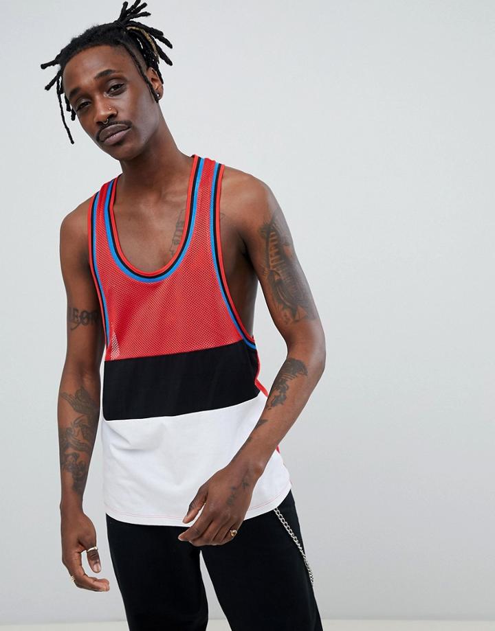 Asos Design Extreme Racer Back Tank With Color Block In Mesh - Red