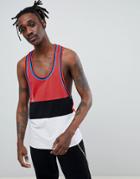 Asos Design Extreme Racer Back Tank With Color Block In Mesh - Red