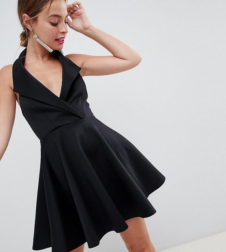 Asos Design Petite Scuba Tux Skater Mini Dress-white