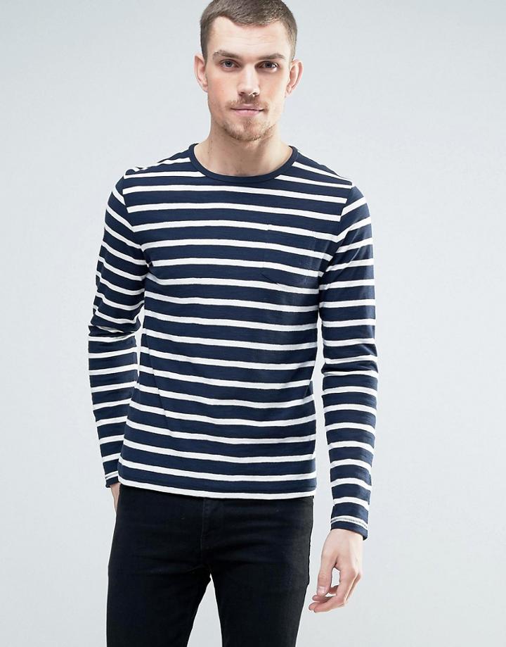 Celio Long Sleeve Top With Stripe - Navy