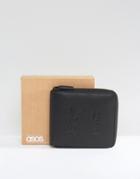 Asos Leather Oversized Zip Around Wallet With Cactus Emboss - Black