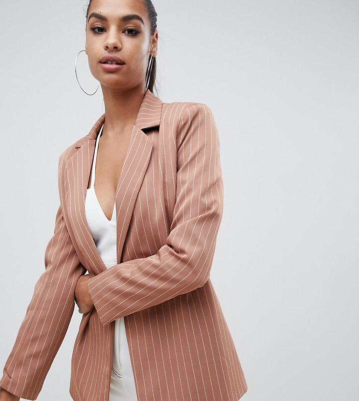 Missguided Exclusive Pinstripe Boyfriend Blazer In Nude - Red