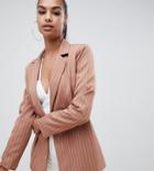 Missguided Exclusive Pinstripe Boyfriend Blazer In Nude - Red
