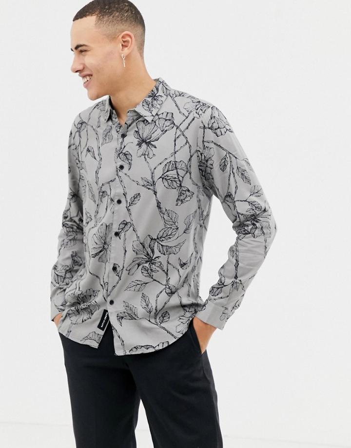 Native Youth Floral Print Shirt-gray