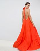 Asos Design Backless Halter Pleated Maxi Dress - Orange