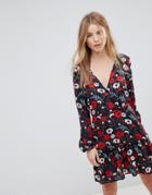 Parisian Floral Wrap Front Dress-red