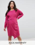 Asos Maternity Batwing Midi Dress With Wrap Skirt - Purple