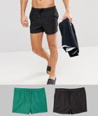 Asos Swim Shorts In Black & Green Short Length 2 Pack Save - Multi